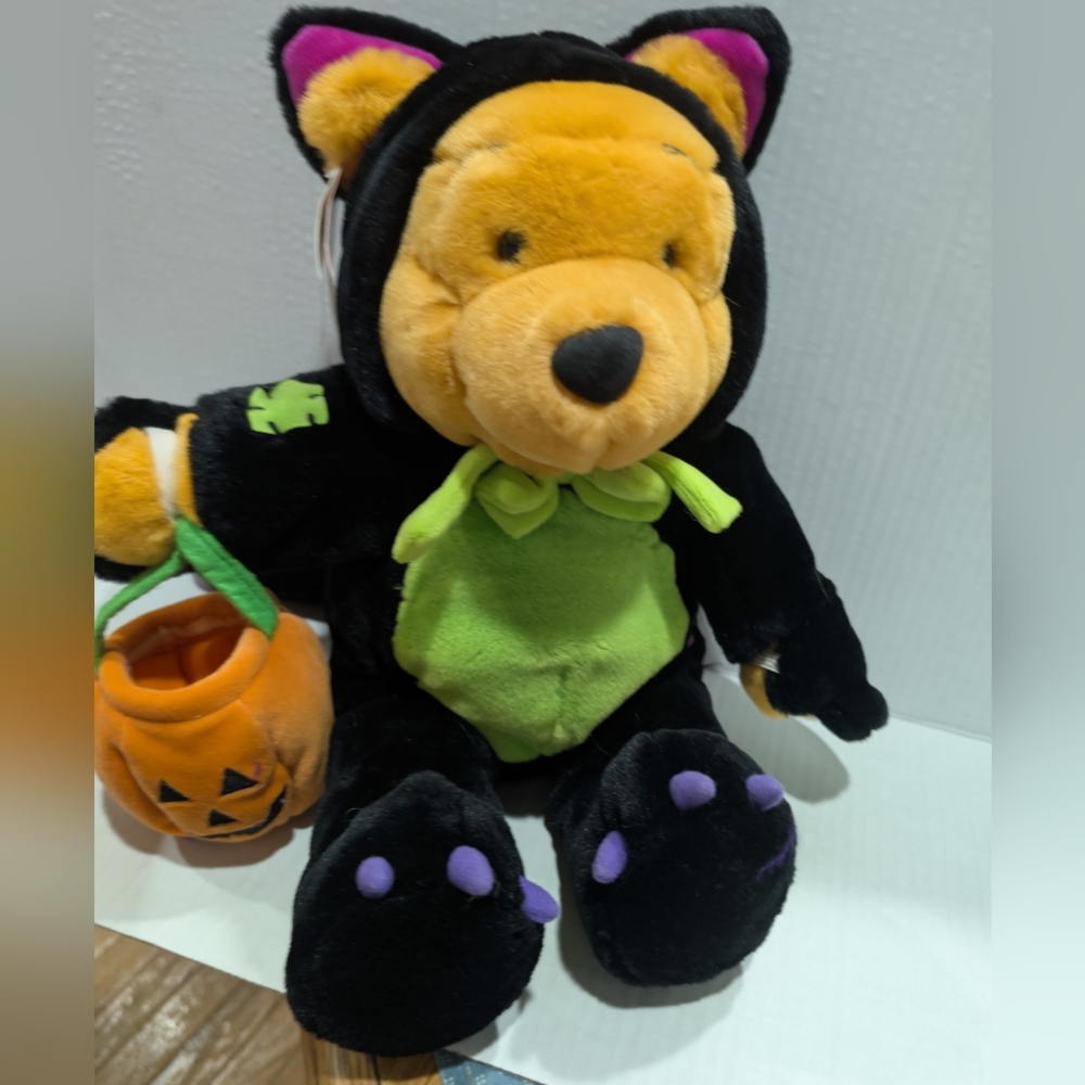 Disney Store Winnie Pooh Bear Plush Black Scaredy Cat Pumpkin Costume Halloween